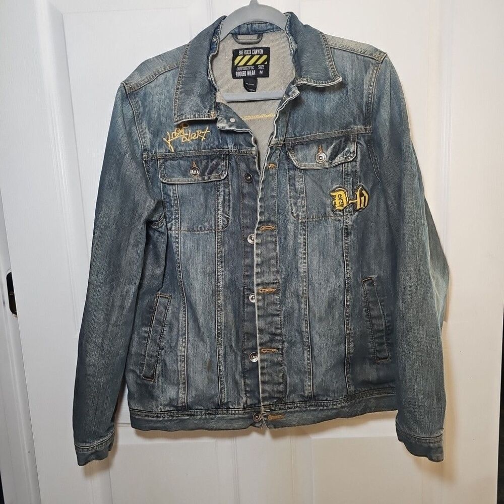 Big Rock Canyon Heavy Denim Jacket Embroidered Patches Medium Y2K HipHop